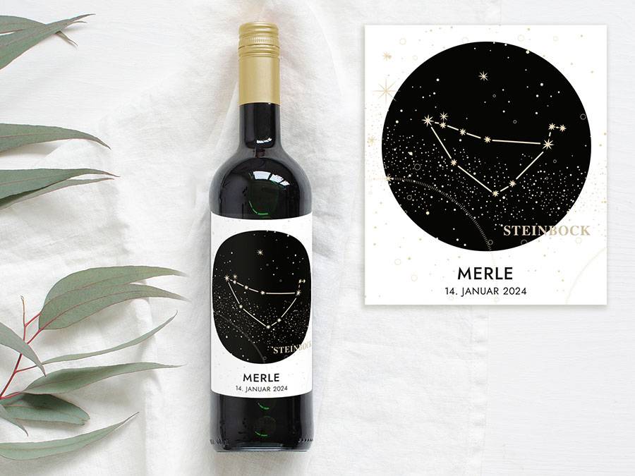 Renna Deluxe Personalisiertes Weinlabel mit Sternzeichen als Geschenk Online Shopping