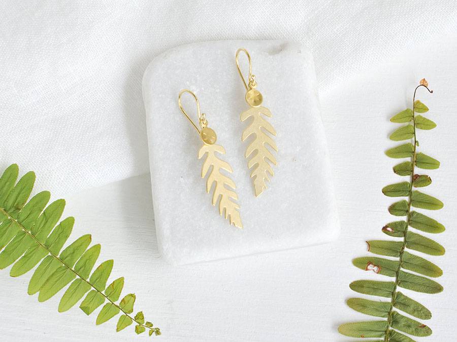Renna Deluxe Farn Ohrringe in Gold Discount Store für neue Produkte