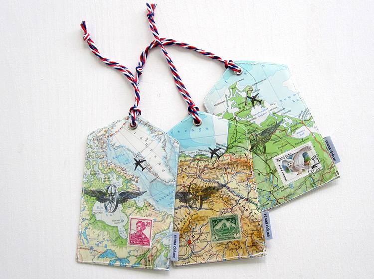 Renna Deluxe Atlas Gepäckanhänger aus Landkarten Im Verkauf