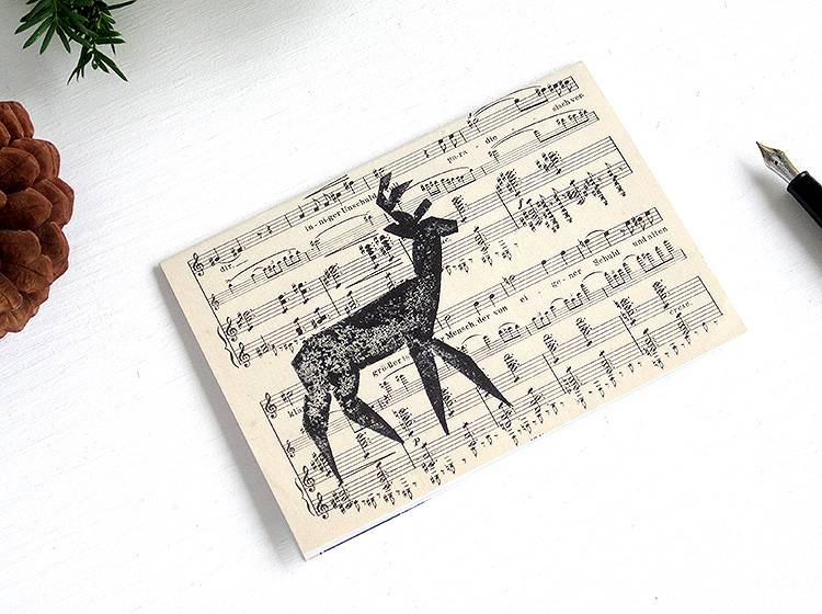 Renna Deluxe Klappkarte mit Hirsch auf Notenpapier Super Sparpreis