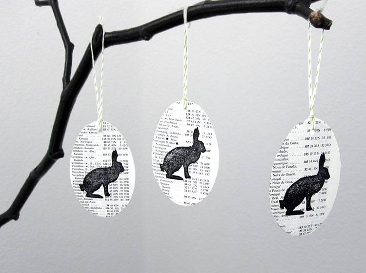 Renna Deluxe Ostereier zum Anhängen mit Hase gestempelt aus Papier Fabrikladen