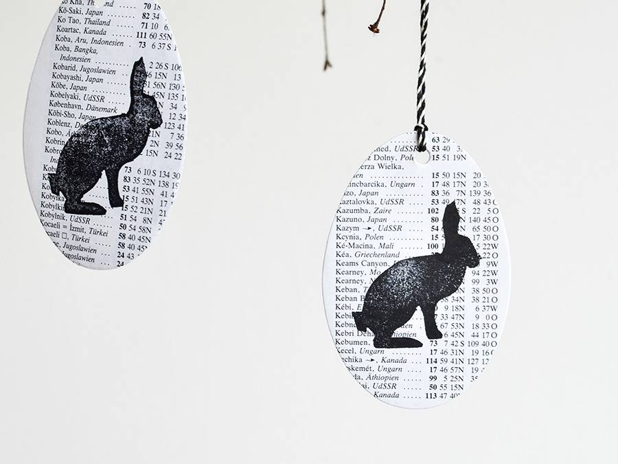 Renna Deluxe Ostereier zum Anhängen mit Hase gestempelt aus Papier Fabrikladen