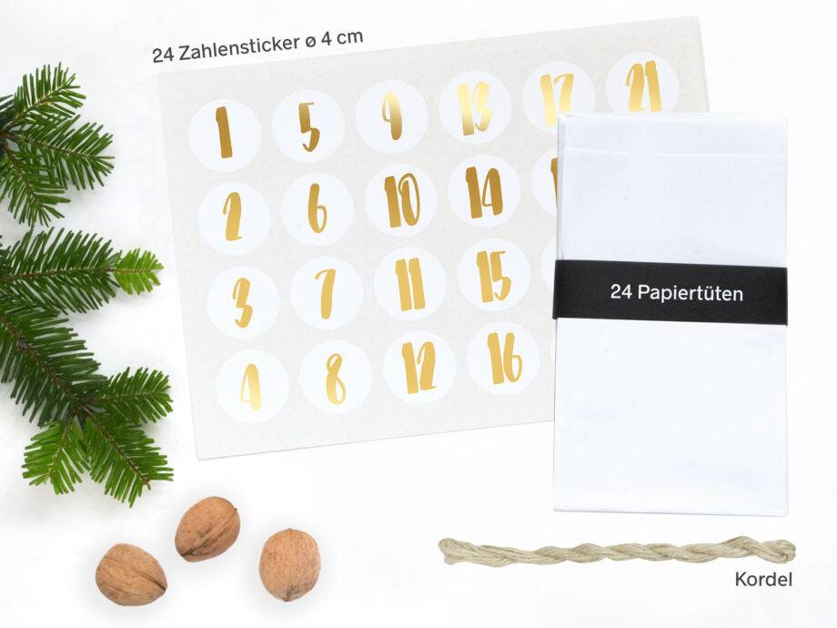 Renna Deluxe Adventskalender Gold metallic mit weißen Papiertüten Auslauf