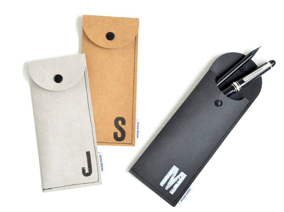 Renna Deluxe Braunes Stifteetui mit Monogramm vegan Begrenztes Angebot