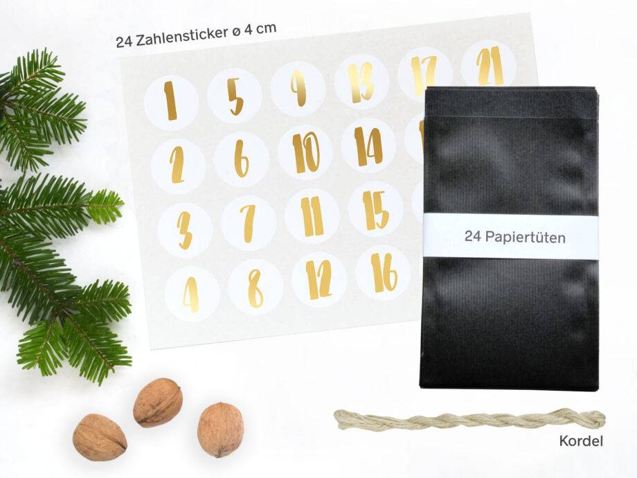 Renna Deluxe Adventskalender Gold metallic mit schwarzen Tüten Bestseller