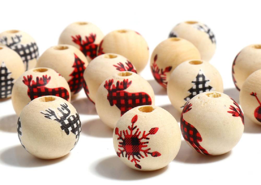 ﻿Sadingo Holzperlen Natur Motiv Weihnachten 16mm, 20 Stück, Wählbar Begrenztes Angebot
