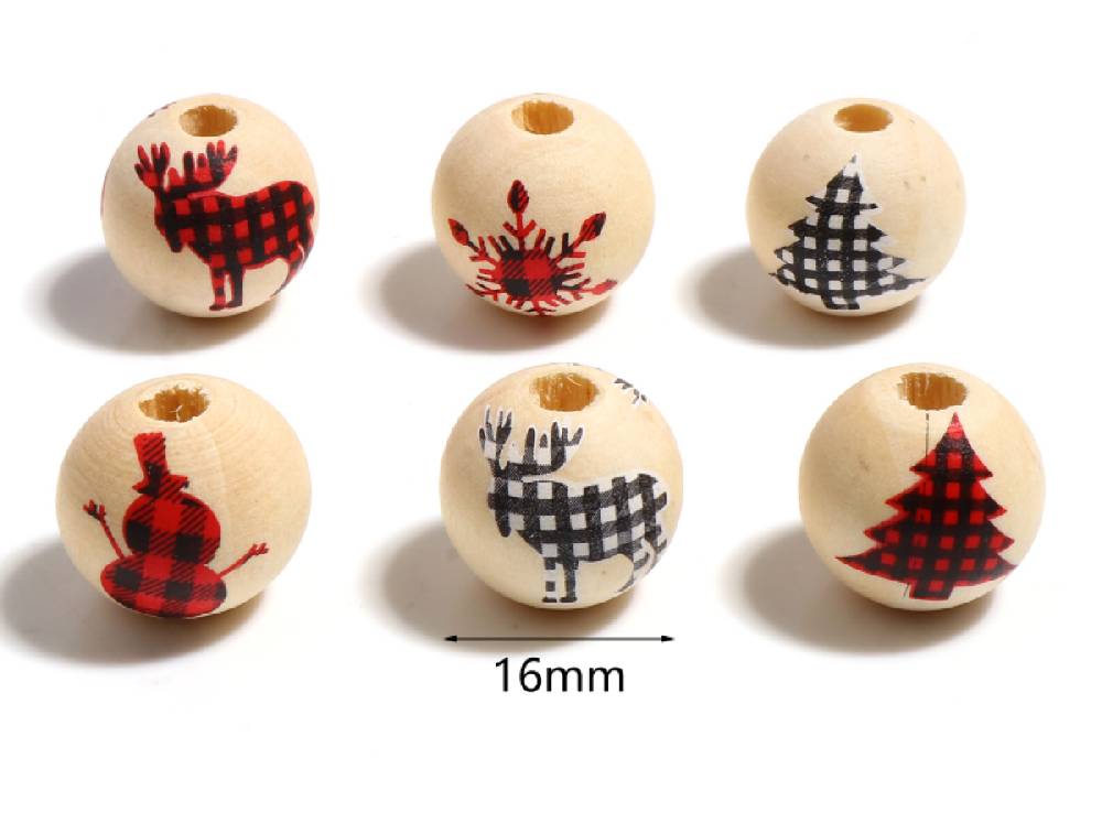 ﻿Sadingo Holzperlen Natur Motiv Weihnachten 16mm, 20 Stück, Wählbar Begrenztes Angebot