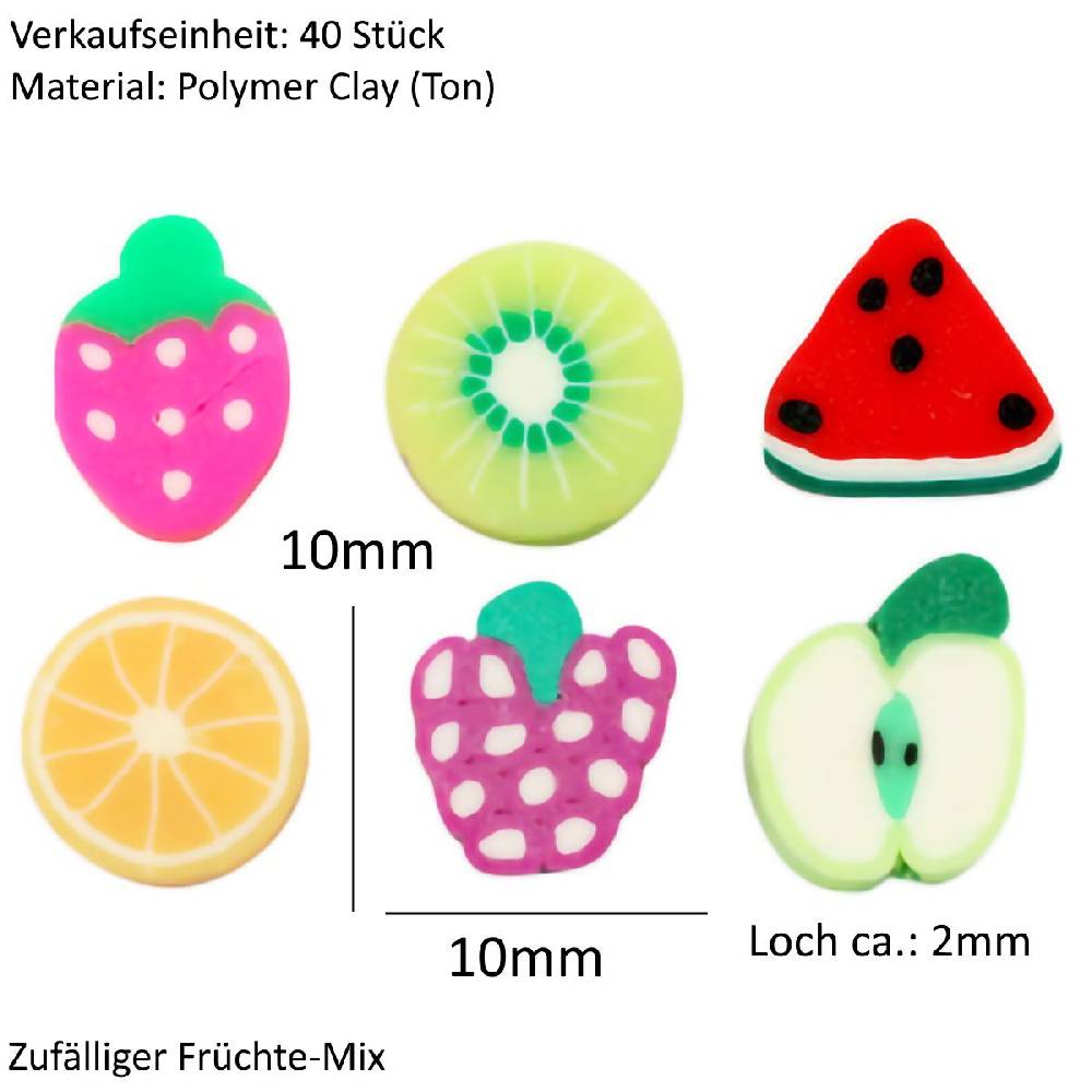 Sadingo Polymer Clay Perlen | 40 Stk., 10mm, Früchte Preisnachlass