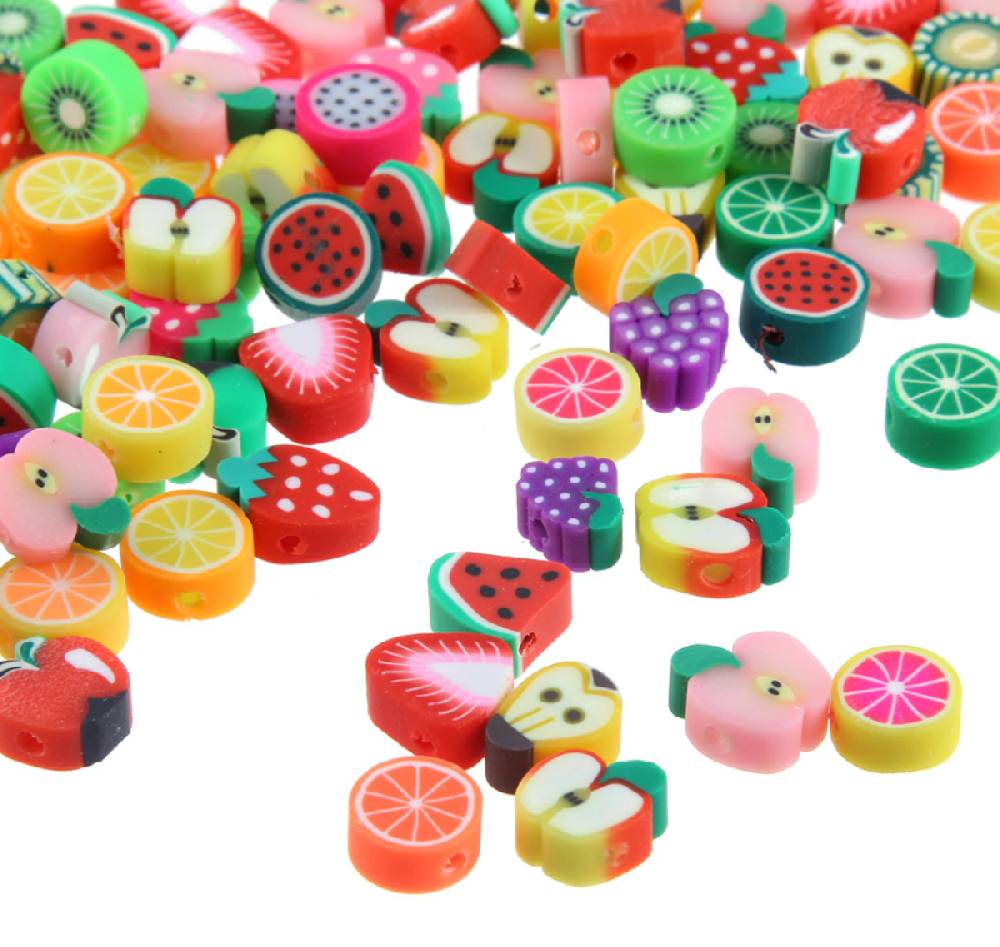 Sadingo Polymer Clay Perlen | 40 Stk., 10mm, Früchte Preisnachlass