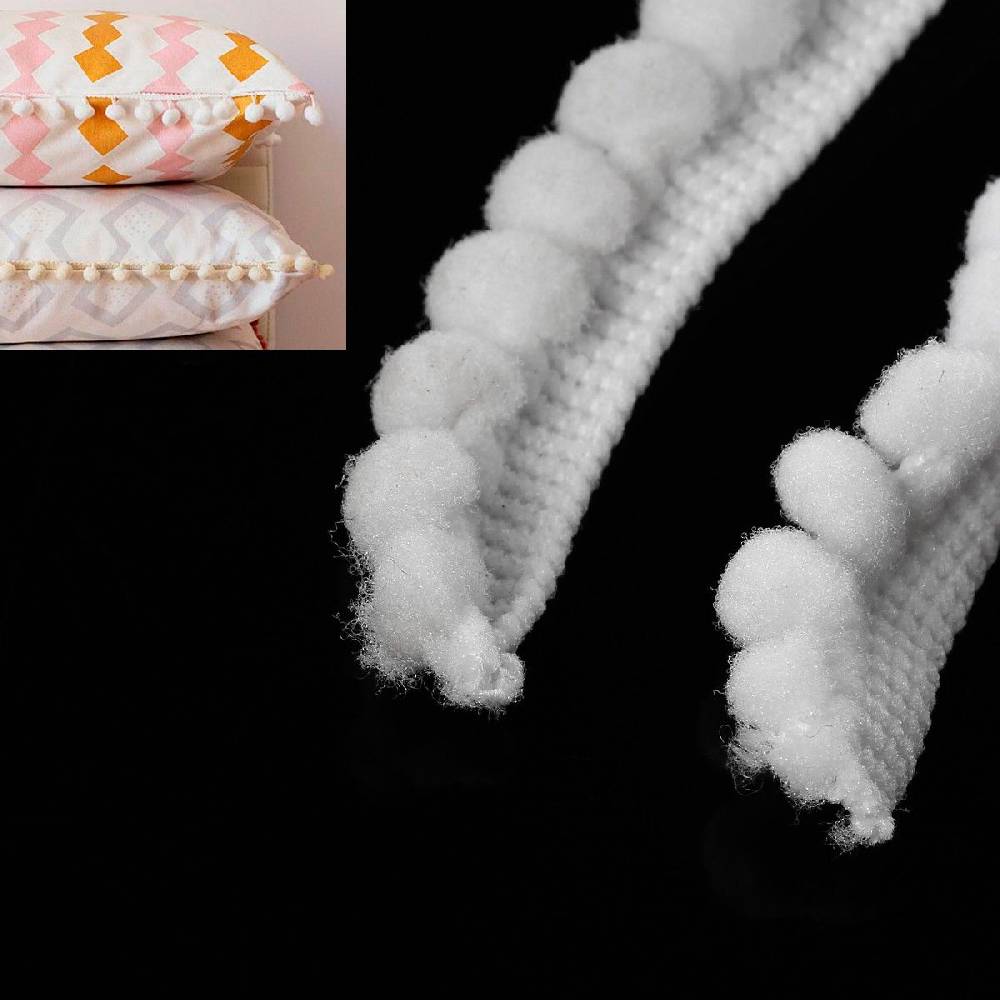 Sadingo Bommelborte Weiß 4,5 Meter, Breite 12mm, Pompomband Zeitlich begrenztes Angebot