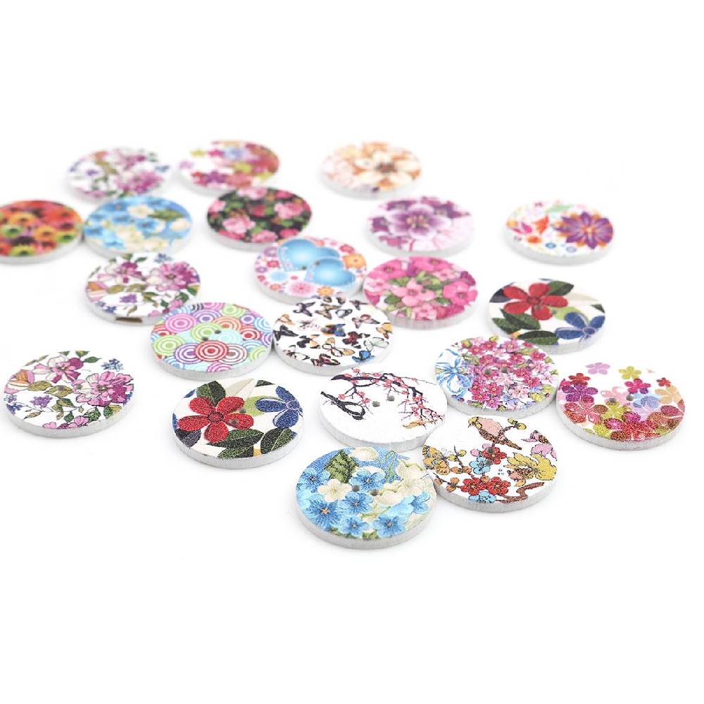 Sadingo Holzknöpfe Blumen Mix - 100 Stück - 25 mm online sichern Große Rabatte