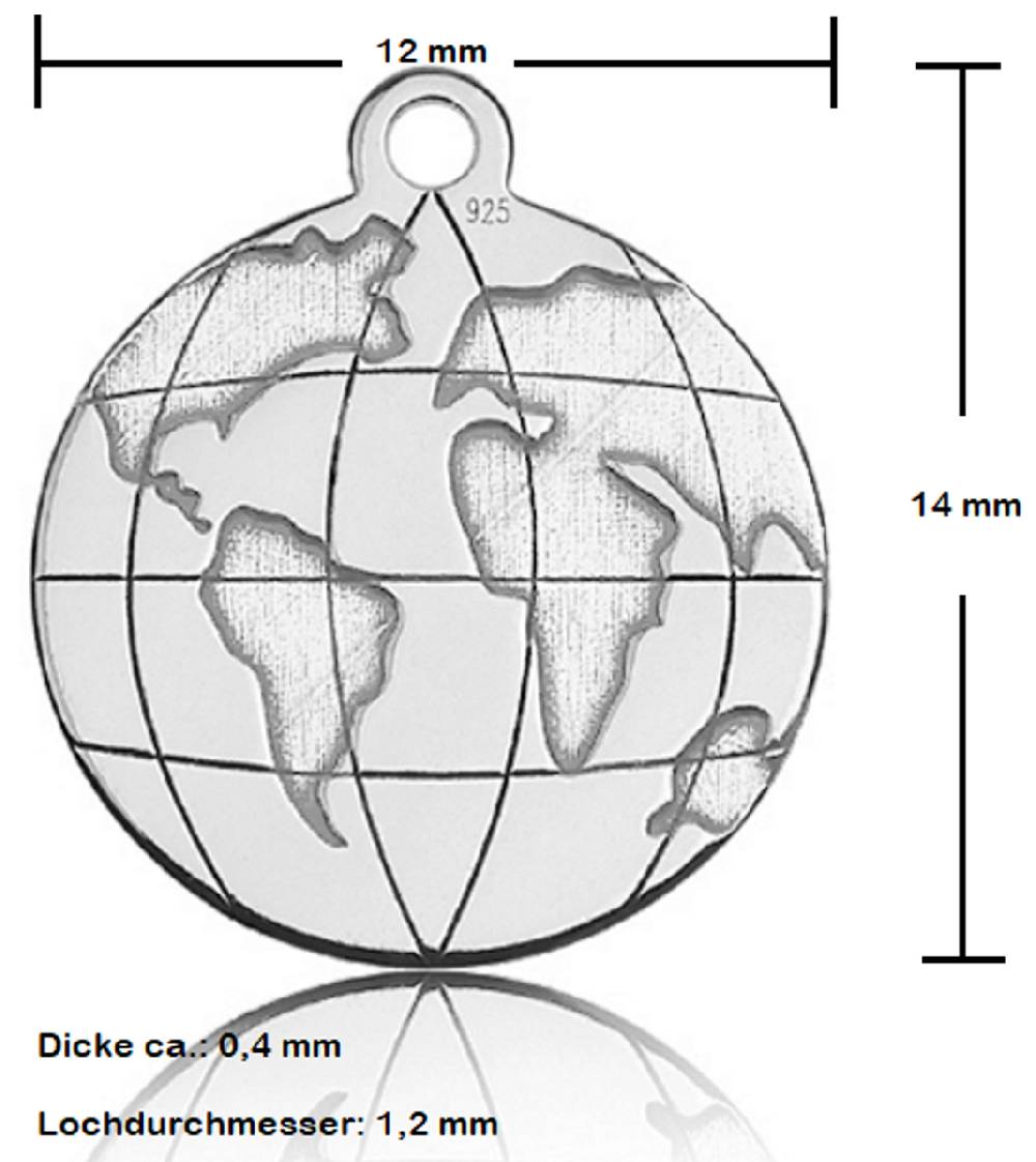 Sadingo Sterling Silver 925er Anhänger Globus Charm Globe Räumungsverkauf
