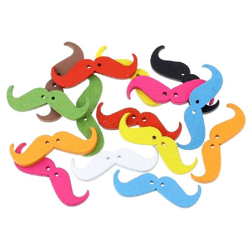 Sadingo Holzknöpfe Moustache, Bart - 50 Stk. - 35 x 11 mm Nur für heute