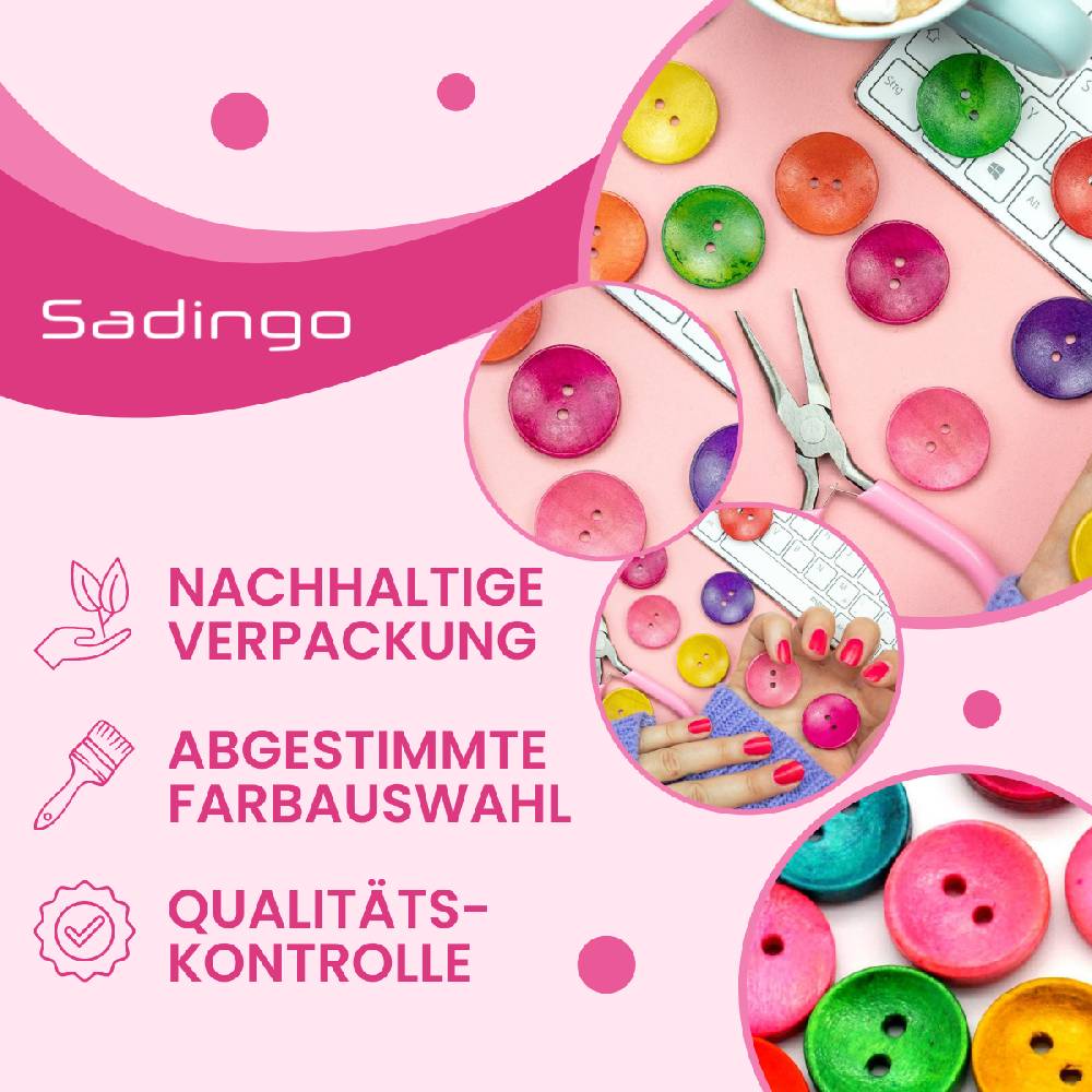 Sadingo Holzknöpfe zum aufnähen, 50 Stück-Ø 3 cm, bunter Mix Begrenzt auf 3 Tage
