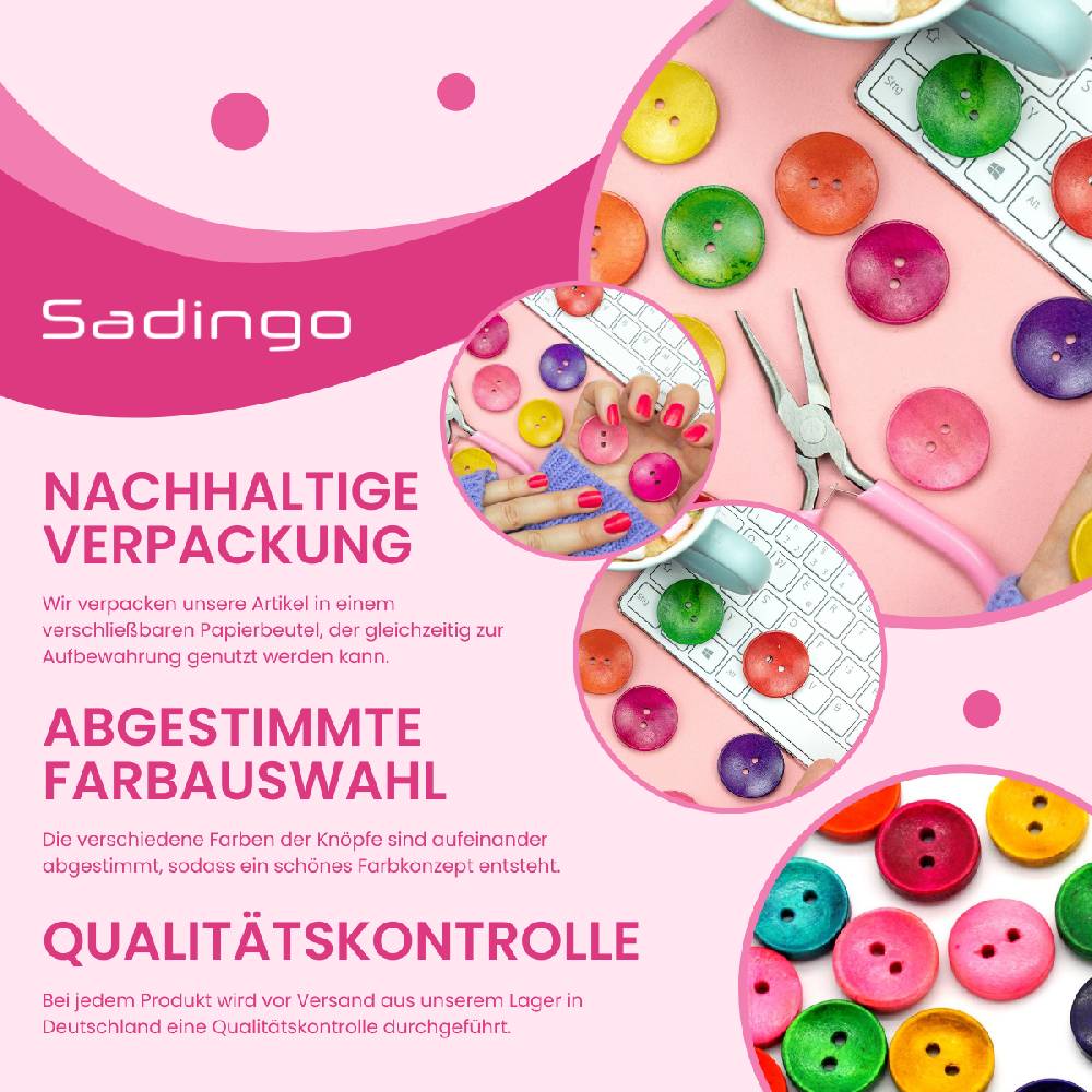 Sadingo Holzknöpfe zum aufnähen, 50 Stück-Ø 3 cm, bunter Mix Begrenzt auf 3 Tage