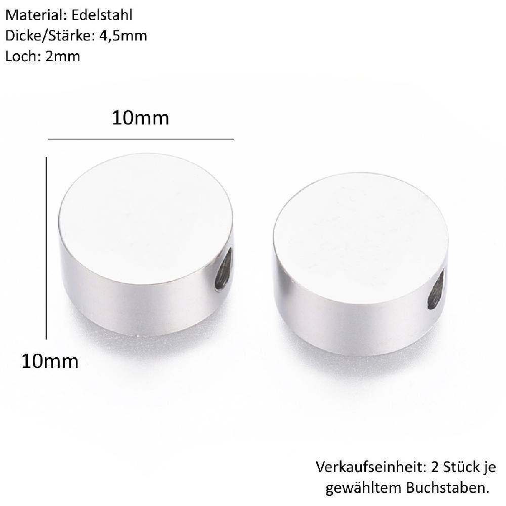 Sadingo Buchstabenperlen Edelstahl 2 Stück 10mm, Buchstabe wählbar Flash Sale
