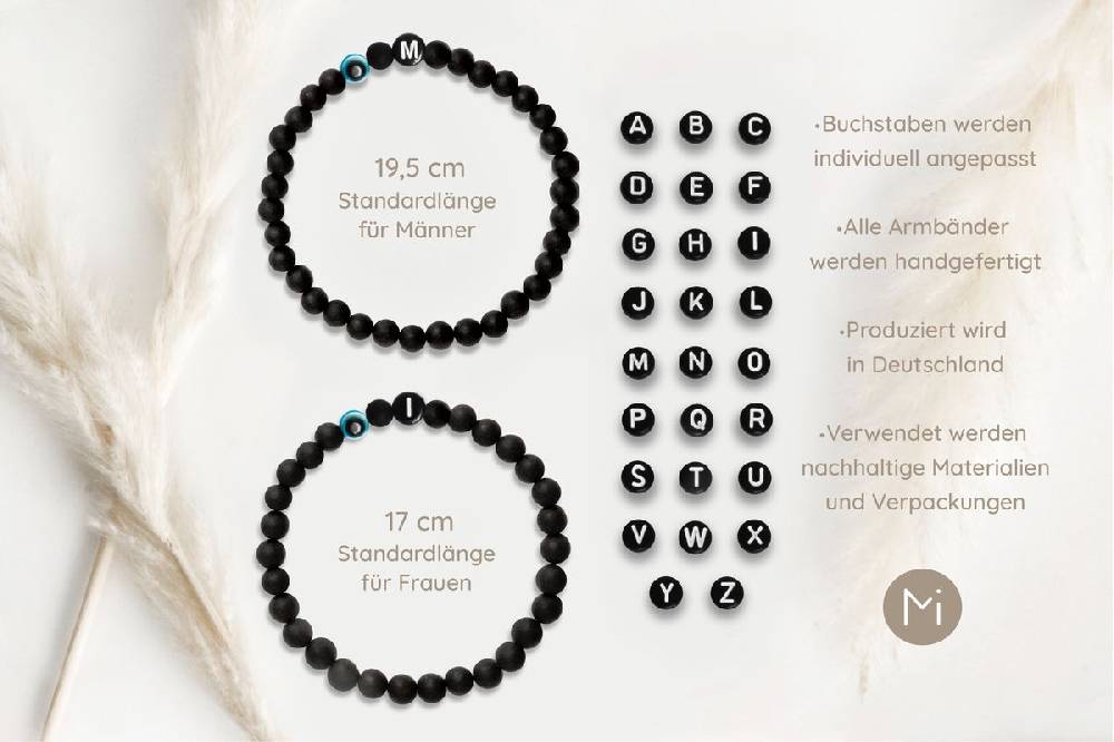Sadingo Partnerarmband Set "MEADOW" aus schwarzen Achatperlen Sonderangebot der Fabrik