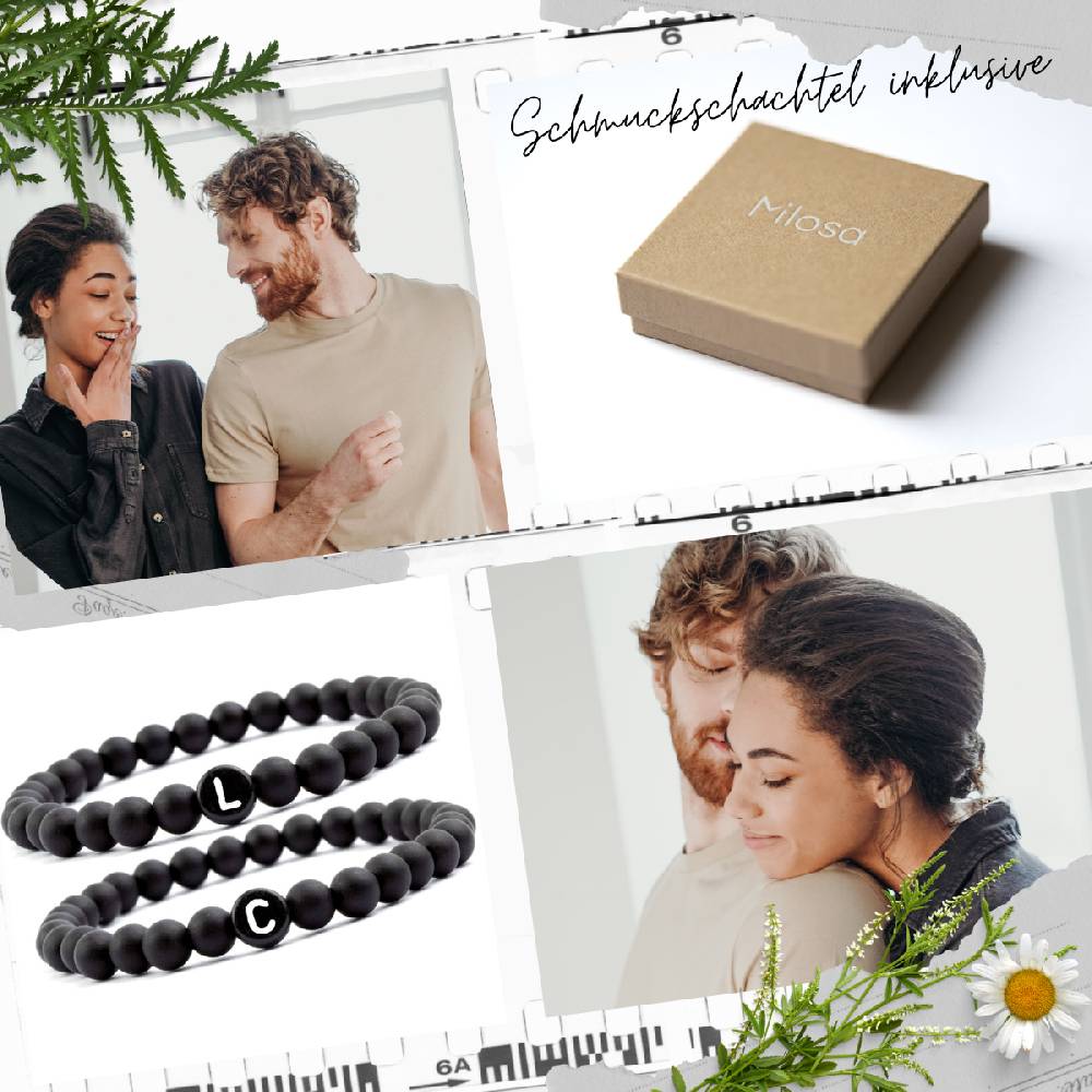 Sadingo Partnerarmband-Set aus schwarzen Acrylperlen Auslauf