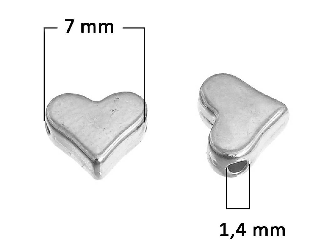 Sadingo Metallperlen | 100 Stück 7x6mm, Herzperlen in silber aus Metall, versilbert Sonderangebot