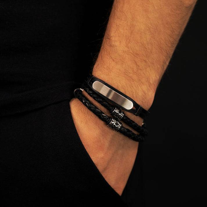 Save Brave Doppeltes Lederarmband Oscar mit Beads aus Edelstahl Vierteljährliche Förderung