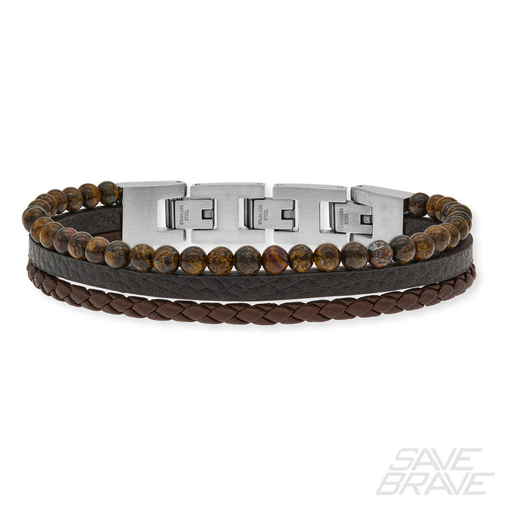Save Brave Armband Tyler aus Leder & Onyxperlen Nur noch ein Tag übrig