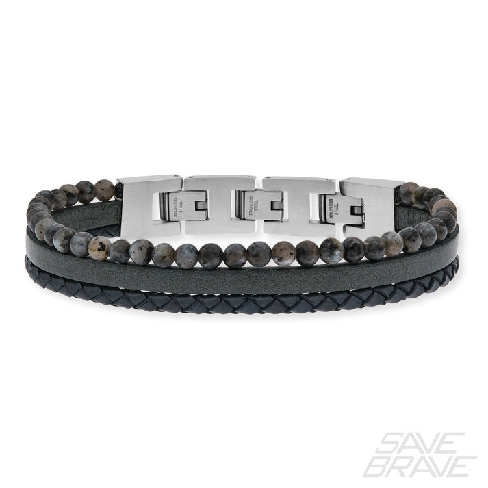 Save Brave Armband Tyler aus Leder & Onyxperlen Nur noch ein Tag übrig