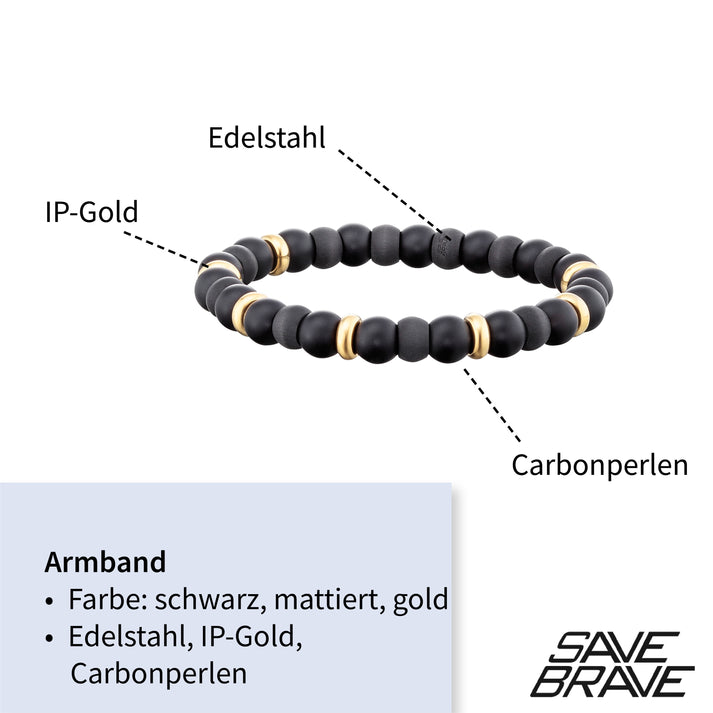 Save Brave Perlenarmband Russell mit Carbon & Edelstahl Online