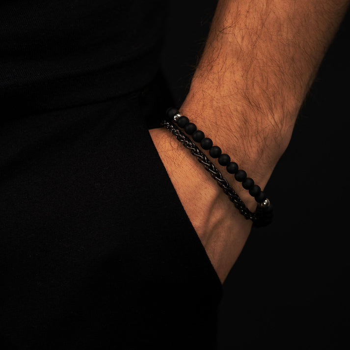 Save Brave Perlenarmband Nico aus Edelstahl & Onyx Outlet