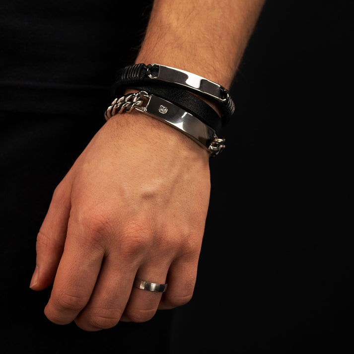 Save Brave Doppeltes Lederarmband Mason mit Edelstahl Saisonschlussverkauf