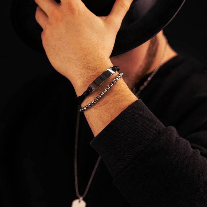 Save Brave Doppeltes Armband Oliver aus Edelstahl & Leder Zeitlich begrenztes Angebot