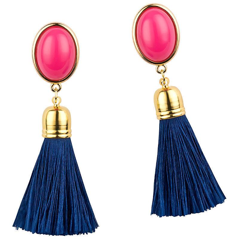 SchwesterSchwester Quasten Ohrringe als Ohrstecker in Pink mit dunkelblauer Quaste von AmuseToi Online Shopping