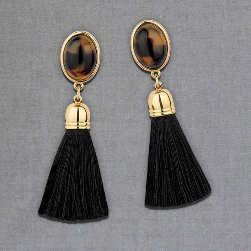 SchwesterSchwester Schwarze Ohrringe als Ohrstecker in Schildpattoptik mit schwarzer Quaste von AmuseToi Jubiläumsangebot