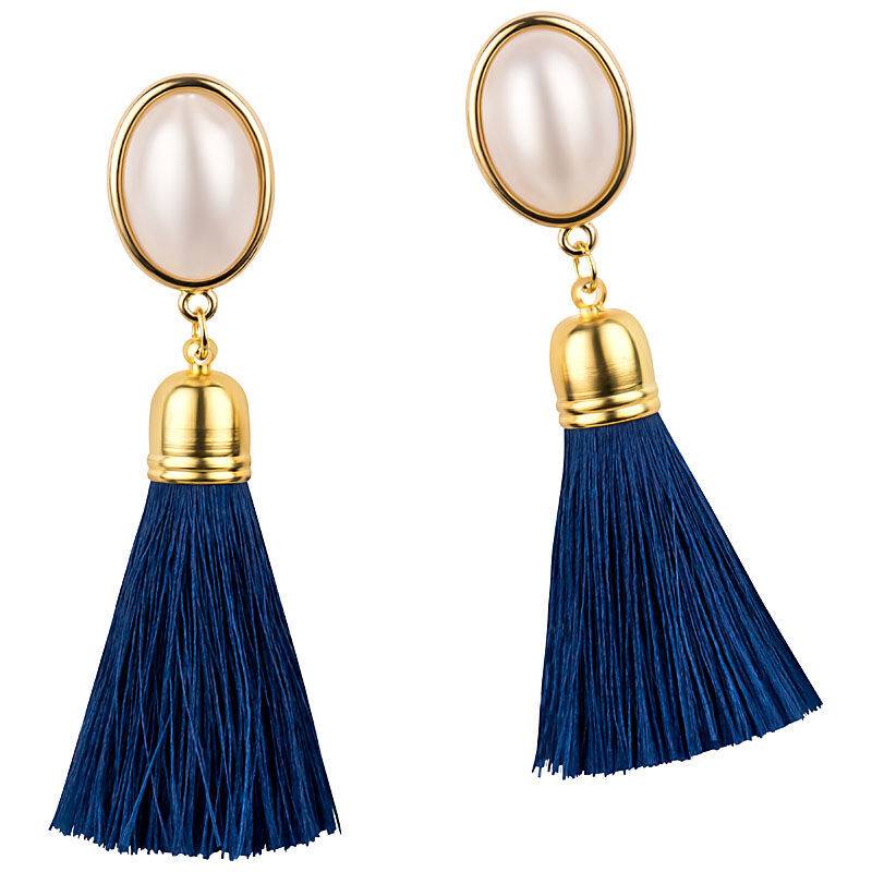 SchwesterSchwester Quasten Ohrringe als Ohrstecker in Perlmuttoptik mit marineblauer Quaste von AmuseToi Top Angebot