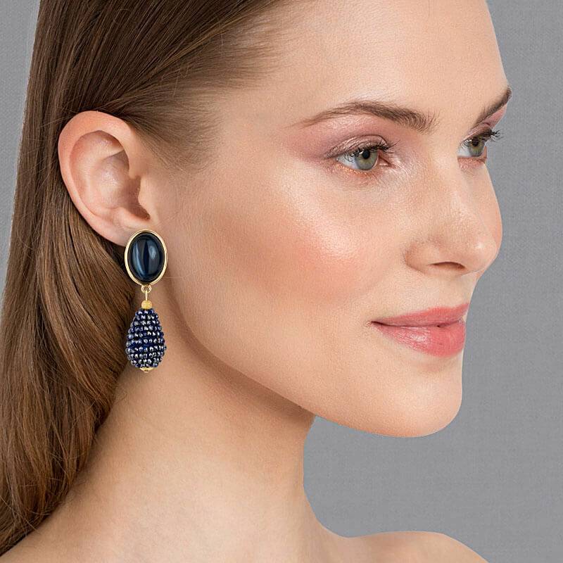 SchwesterSchwester Dunkelblau schimmernde Ohrstecker mit glitzerndem Tropfen von AmuseToi Neuheiten
