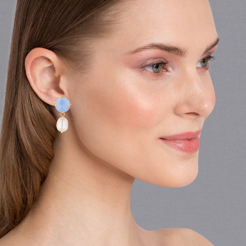 SchwesterSchwester Funkelnde hellblaue Ohrstecker mit edler Süßwasserperle Bestseller