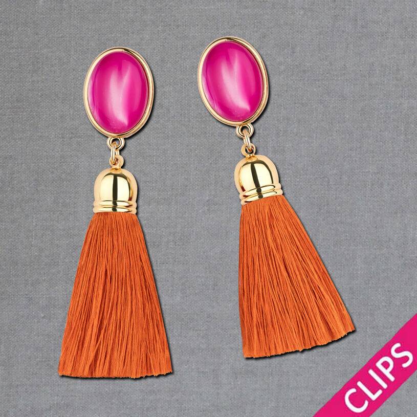 SchwesterSchwester Vergoldete Ohrclips in Pink mit Quaste in Rostorange von AmuseToi Nur noch ein Tag übrig