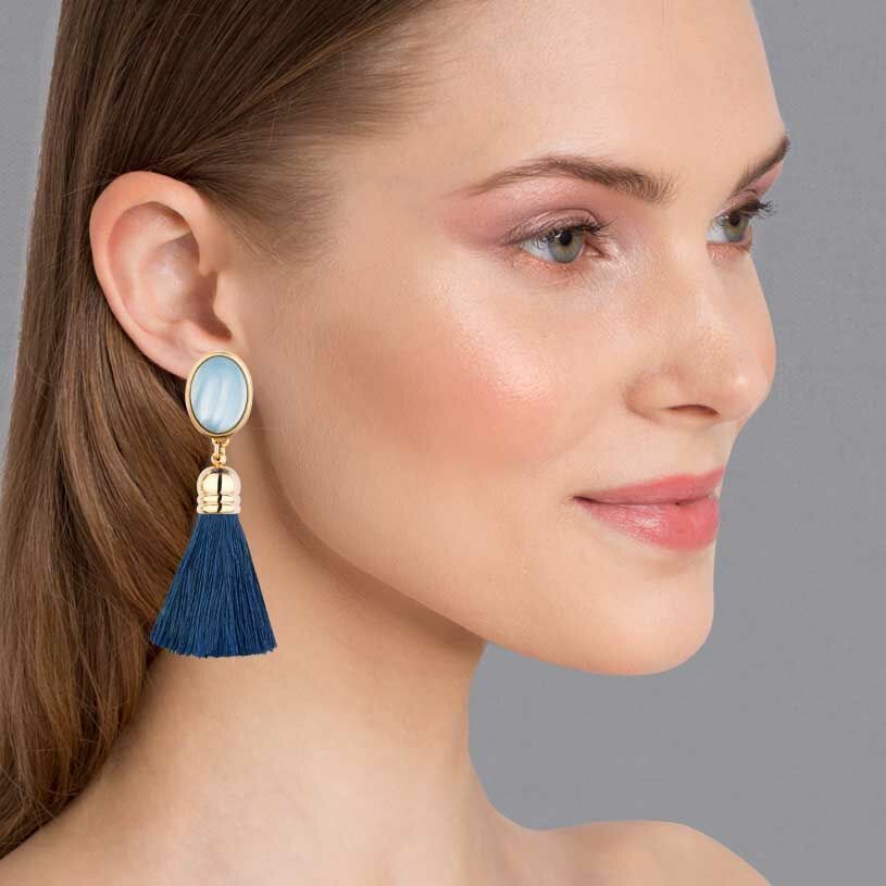 SchwesterSchwester Schimmernde hellblaue Ohrstecker mit marineblauen Quasten Limitierter Zeitrabatt