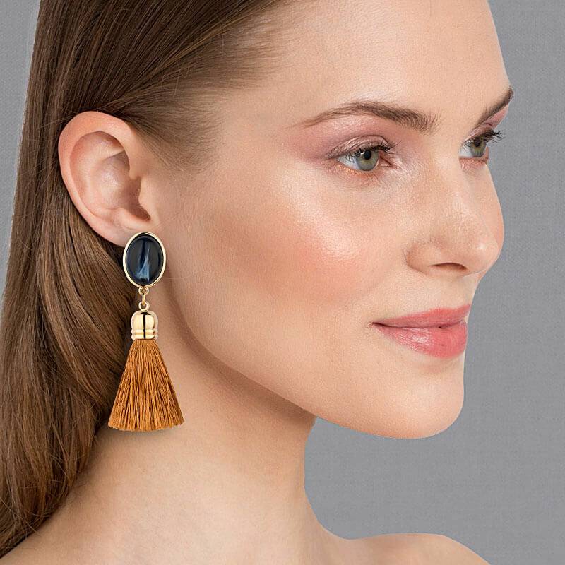 SchwesterSchwester Schimmernde Dunkelblaue Ohrstecker mit edlen Quasten in Goldbraun Lagerräumung