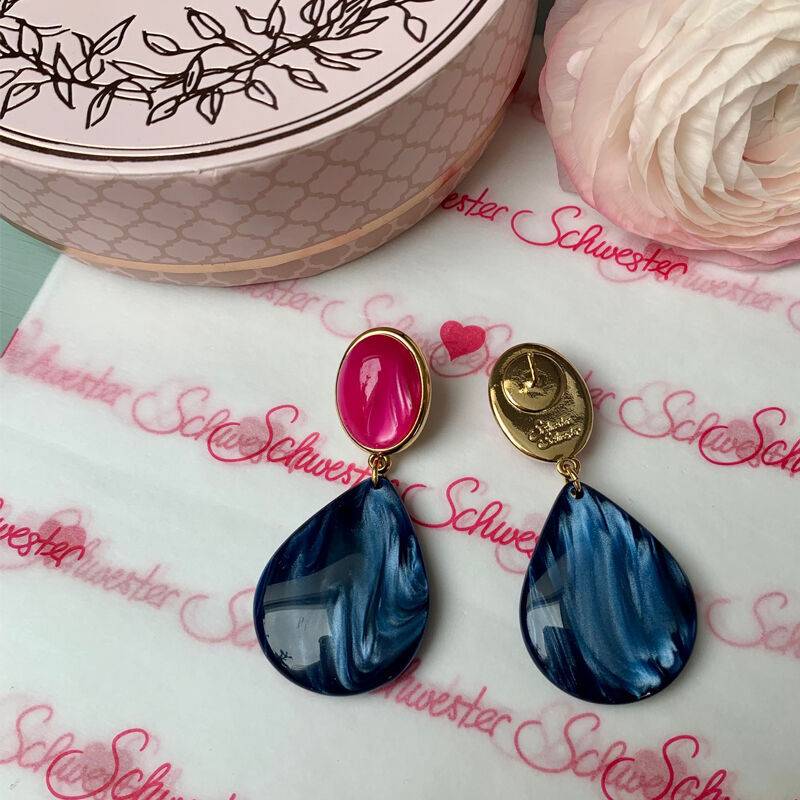 SchwesterSchwester Pinke Ohrstecker mit dunkelblauen Tropfen von AmuseToi zollfrei