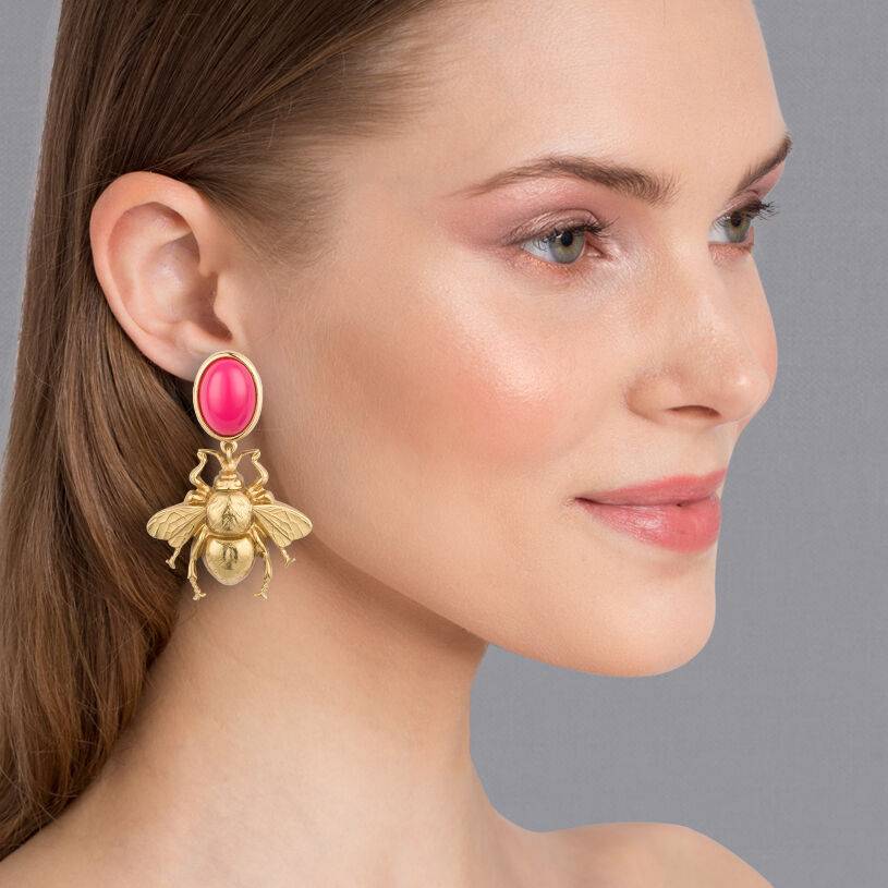 SchwesterSchwester Pinkfarbener Ohrstecker mit goldener Hummel von AmuseToi 50% Rabatt für begrenzte Zeit