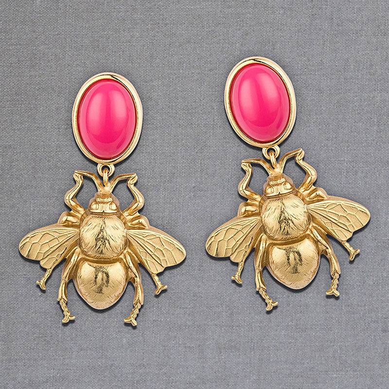 SchwesterSchwester Pinkfarbener Ohrstecker mit goldener Hummel von AmuseToi 50% Rabatt für begrenzte Zeit
