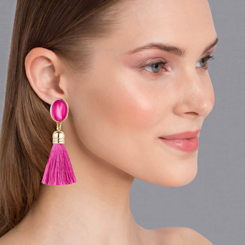 SchwesterSchwester Pinkfarbene Ohrstecker mit schönen seidigen Quasten Blitzverkäufe