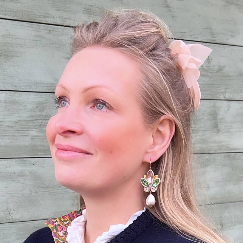 SchwesterSchwester Schöne Soutache-Ohrhänger in Rosa und Grün mit Baumwolltropfen Preisnachlass