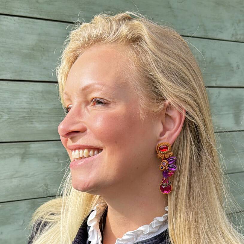 SchwesterSchwester Vorbestellbar - Dekorative Soutache-Ohrstecker in Orange und Pink Jubiläumsangebot
