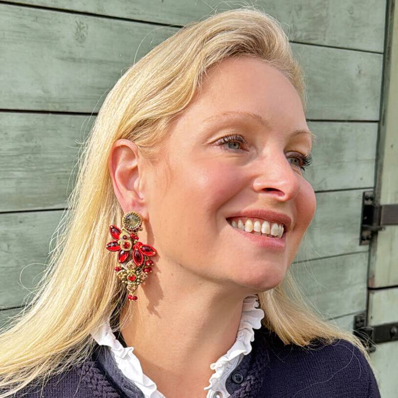 SchwesterSchwester Vorbestellbar - Große Soutache-Ohrringe in Rot und Champagner Tägliche Deals