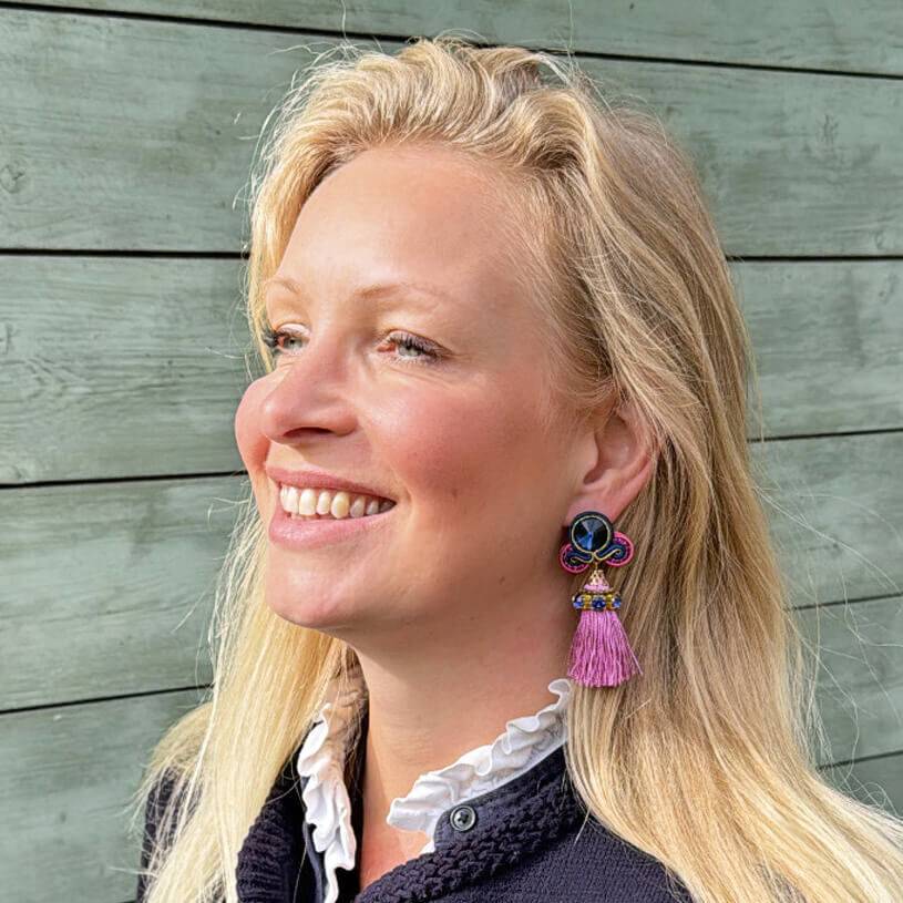 SchwesterSchwester Vorbestellbar - Auffällige Soutache-Ohrstecker in Blau und Rosa mit Quaste zollfrei
