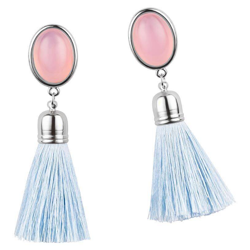 SchwesterSchwester Silberfarbene Quasten Ohrringe als Ohrstecker in Rosa mit hellblauer Quaste von AmuseToi Rabatt