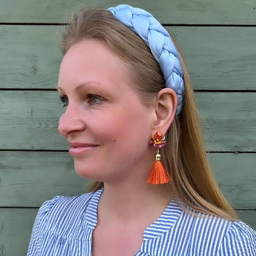 SchwesterSchwester Glitzernde Ohrstecker mit Glas-Kristallen in Pink und Orange mit edler Quaste Flash Sale