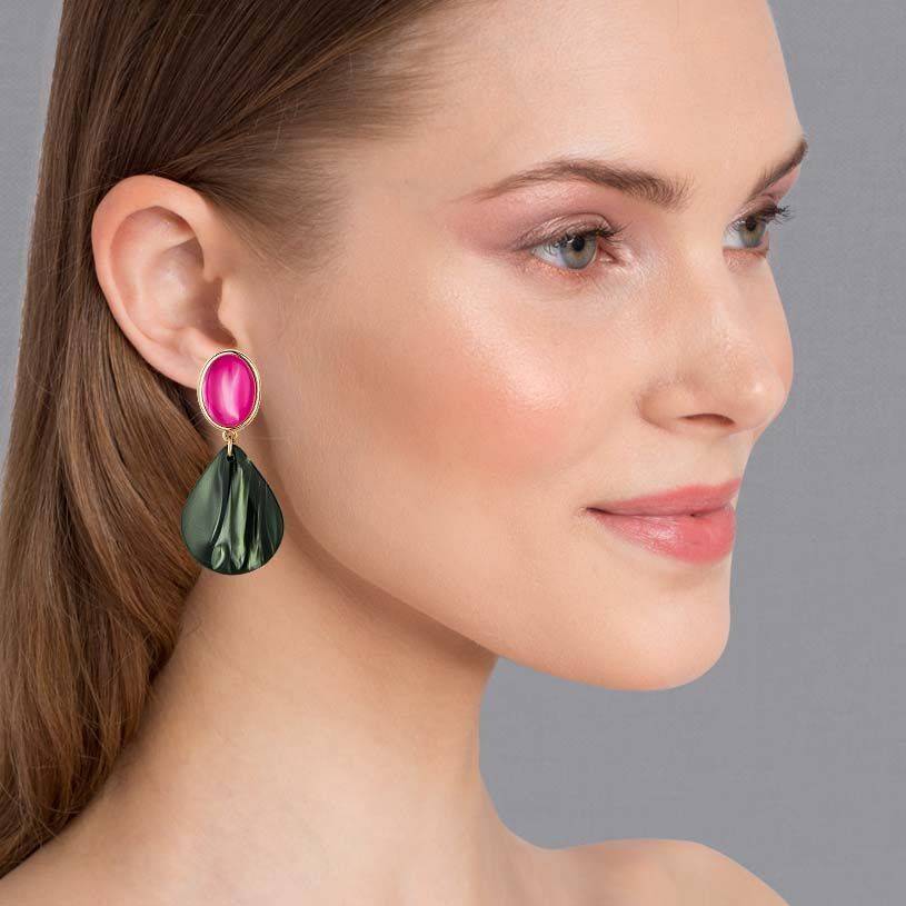 SchwesterSchwester Pinke Ohrstecker mit Tropfen in Silbergrün von AmuseToi Blitzangebot