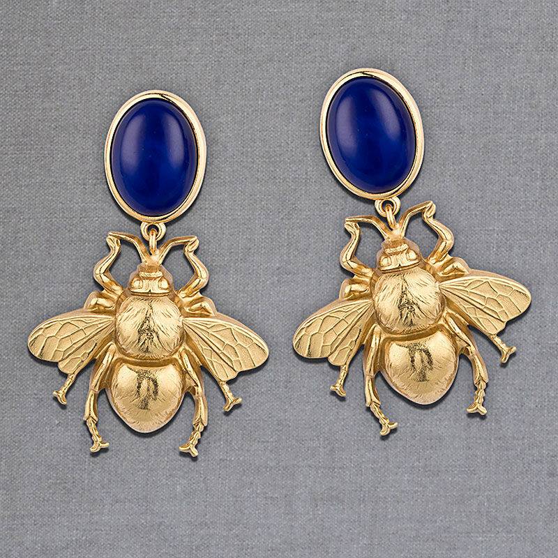 SchwesterSchwester Dunkelblauer Ohrstecker mit vergoldeter Hummel von AmuseToi Riesige Rabatte